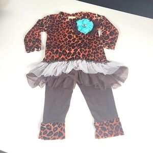 Haute Baby - 'Born to be Wild' 2-piece Outfit - Animal Print/Brown- Size 18month